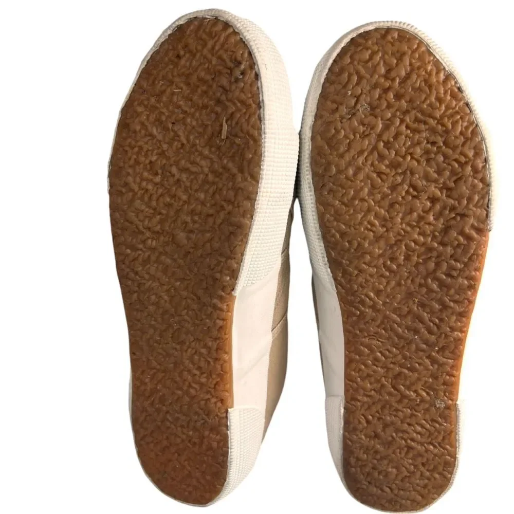 Lands End Tan Canvas Sneakers Women's 9.5 B Style 42532 Lace Up Classic Summer